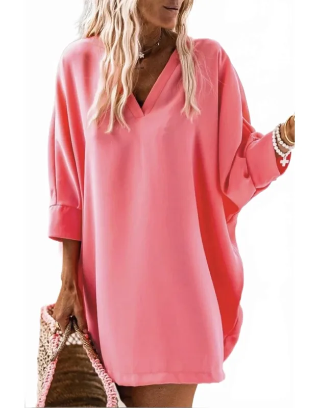 Dolman 3/4 Sleeve Shift Dress