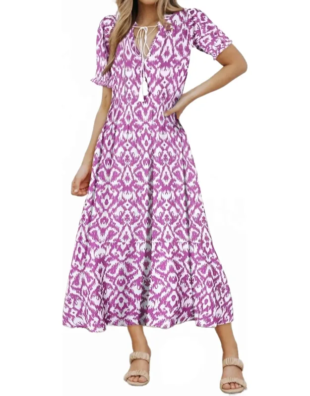V-neck Geometric Print Maxi Dress