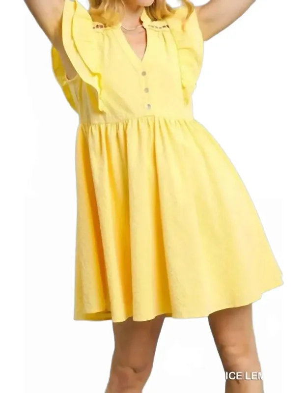 Ruffle Sleeve Textured Babydoll Dress