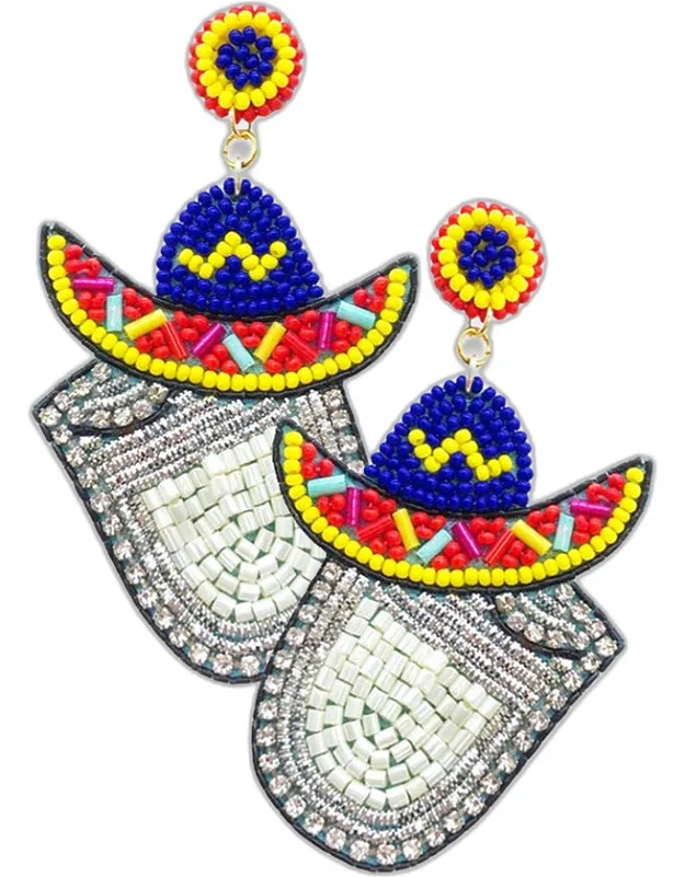 Felt Back Seed Beaded Cowboy Hat Accented Dangle Earring