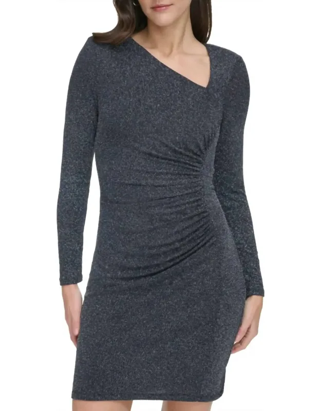Asymmetric Metallic Long Sleeve Dress