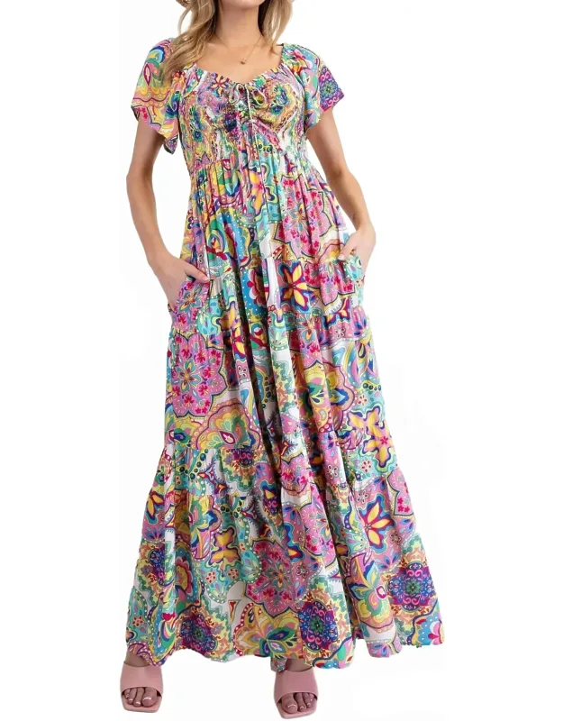 Paisley Smocked Tiered Maxi Dress