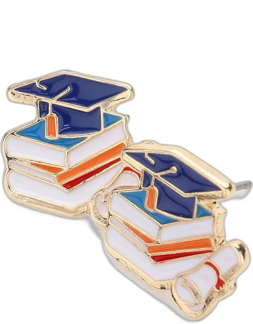 Graduation Hat Book Stud Earring