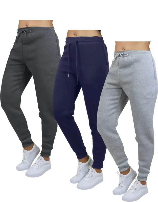 Loose Fit Heavyweight Classic Fleece Jogger Sweatpants With Zipper Side Pockets - 3 Pack