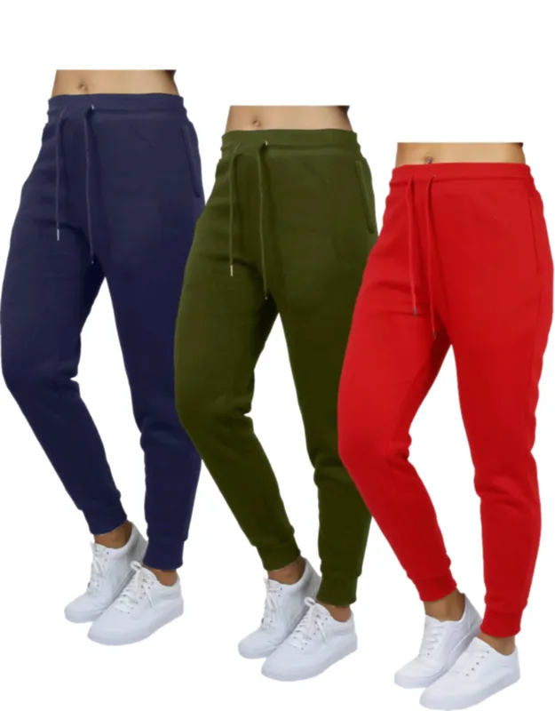 Loose Fit Heavyweight Classic Fleece Jogger Sweatpants With Zipper Side Pockets - 3 Pack