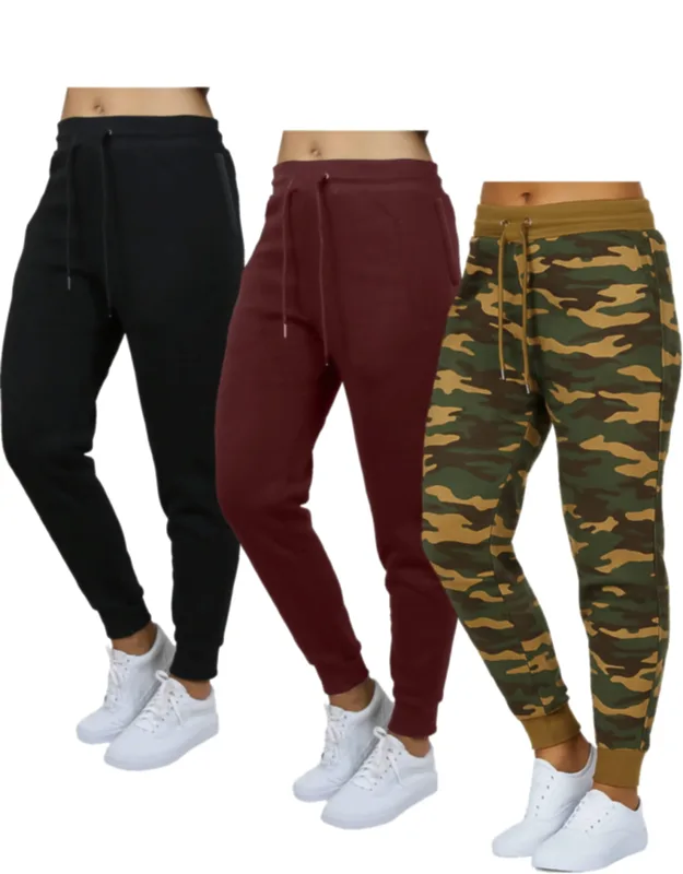 Loose Fit Heavyweight Classic Fleece Jogger Sweatpants With Zipper Side Pockets - 3 Pack