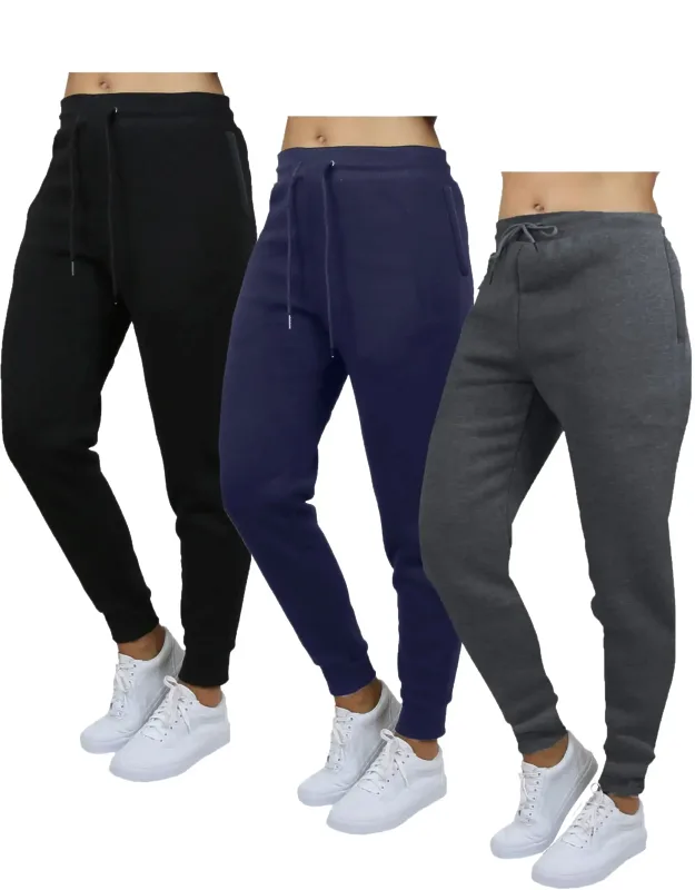 Loose Fit Heavyweight Classic Fleece Jogger Sweatpants With Zipper Side Pockets - 3 Pack
