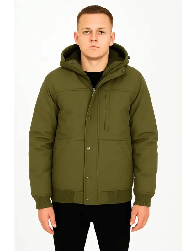 Heavyweight Faux Shearling Lined Hooded Bomber Jacket