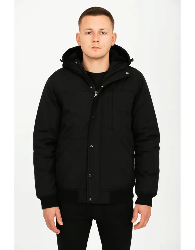 Heavyweight Faux Shearling Lined Hooded Bomber Jacket