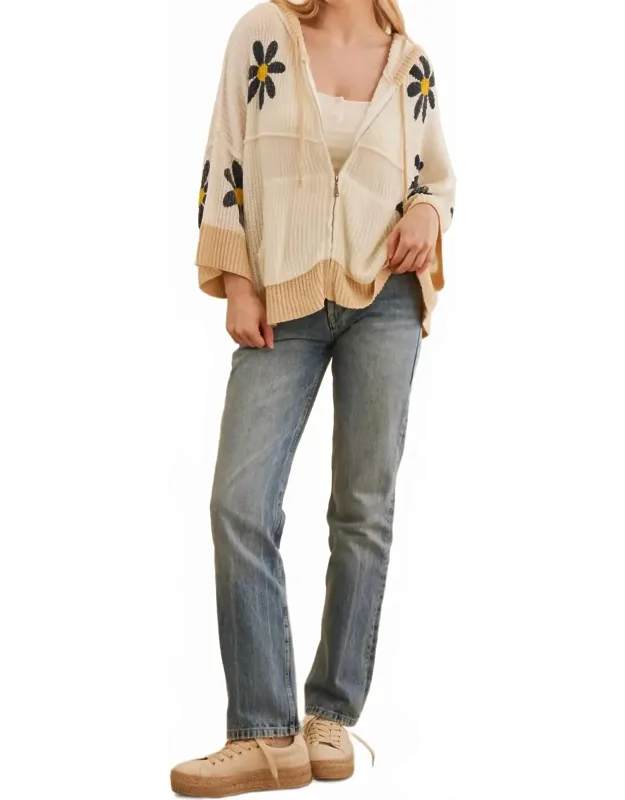 Hooded Floral Crochet Quarter Sleeve Top