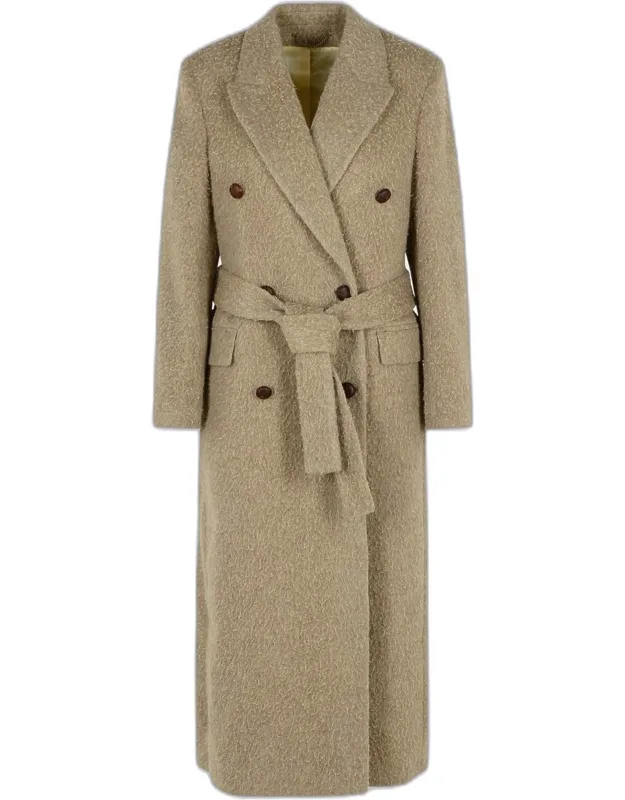 Double-breasted Coat In Wool Blend With Lapel Neckline And Belt Loops