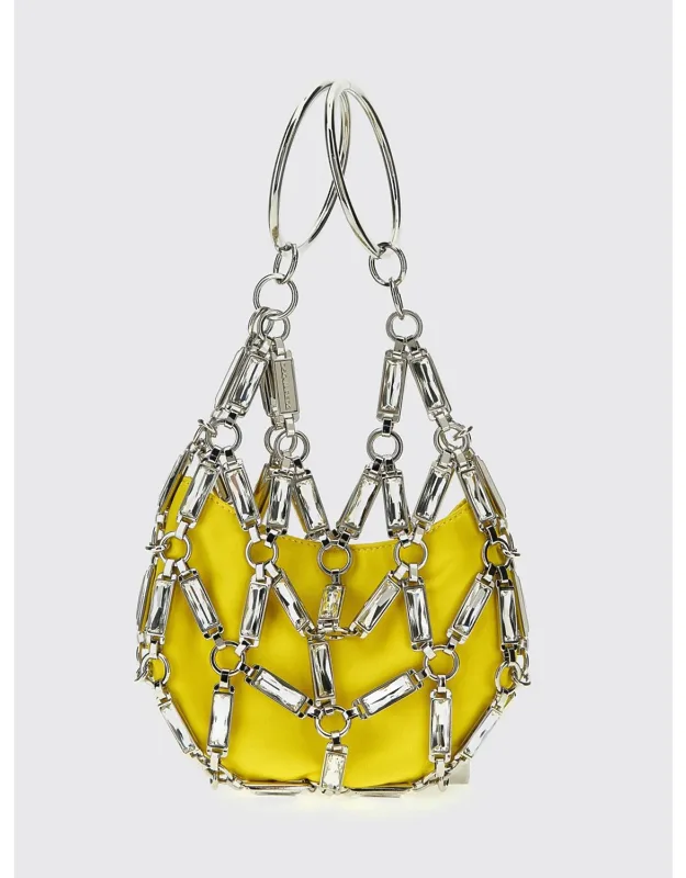 Cage Bag In Metal And Satin With Set Crystals