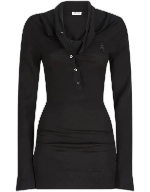 Mini Dress, Long Sleeves, Buttons, Logo Detail