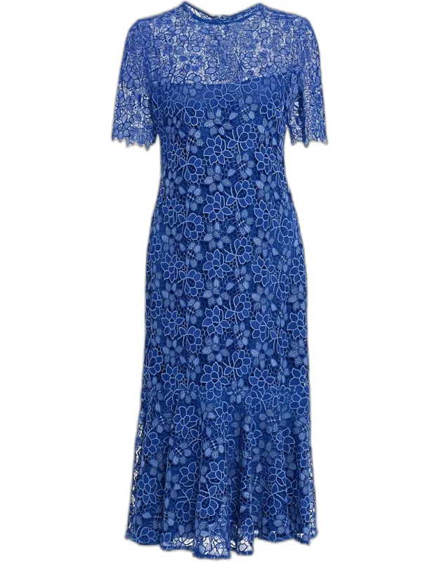Floral Lace Flounce Mermaid Midi Dress