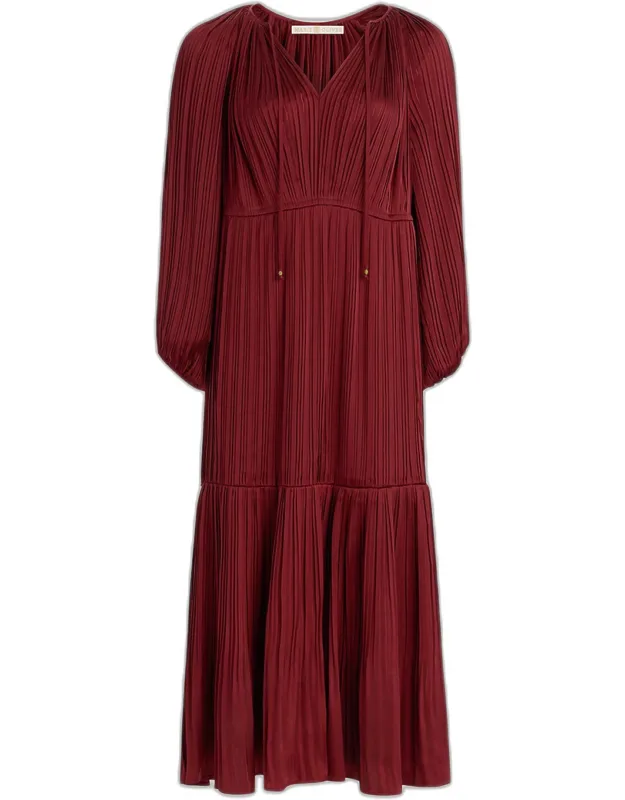 Pleated Raglan-sleeve Maxi Dress