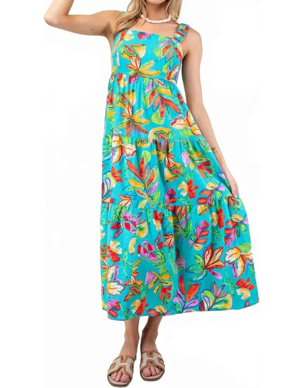 Tropical Print Flowy Bow Back Maxi Dress