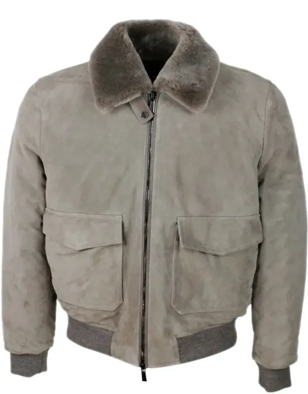 Padded Bomber Jacket With Detachable Sheepskin Collar