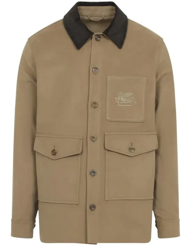 Jacket With Dark Brown Velvet Collar And Buttoned Fastening