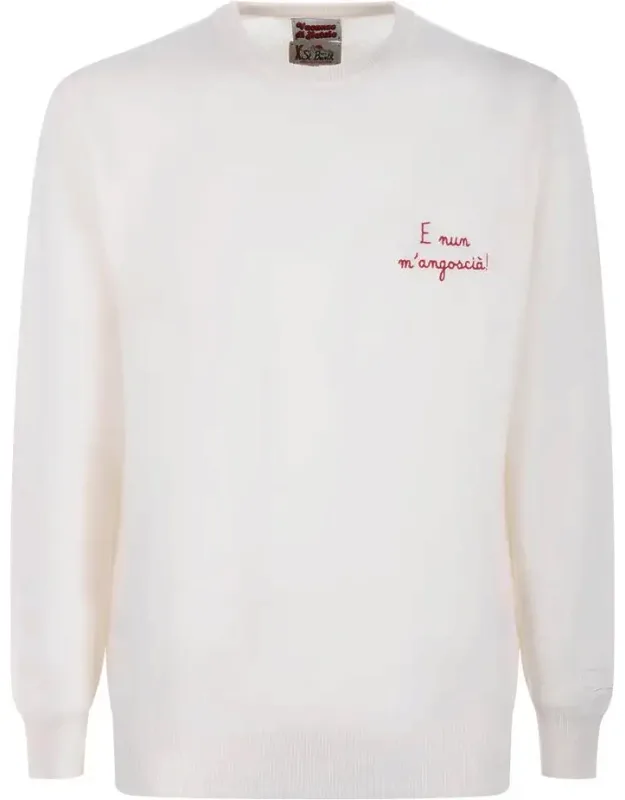 Sweater In Wool And Cashmere Blend With "e Nun M'angoscià" Embroidery