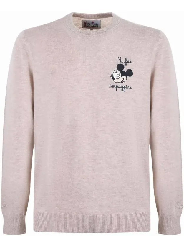 Sweater Wool And Cashmere Blend "mickey" Embroidery