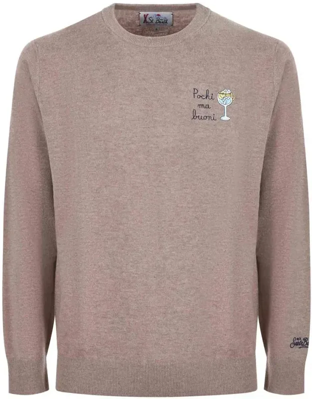 Sweater With Ribbed Crewneck And Embroidery