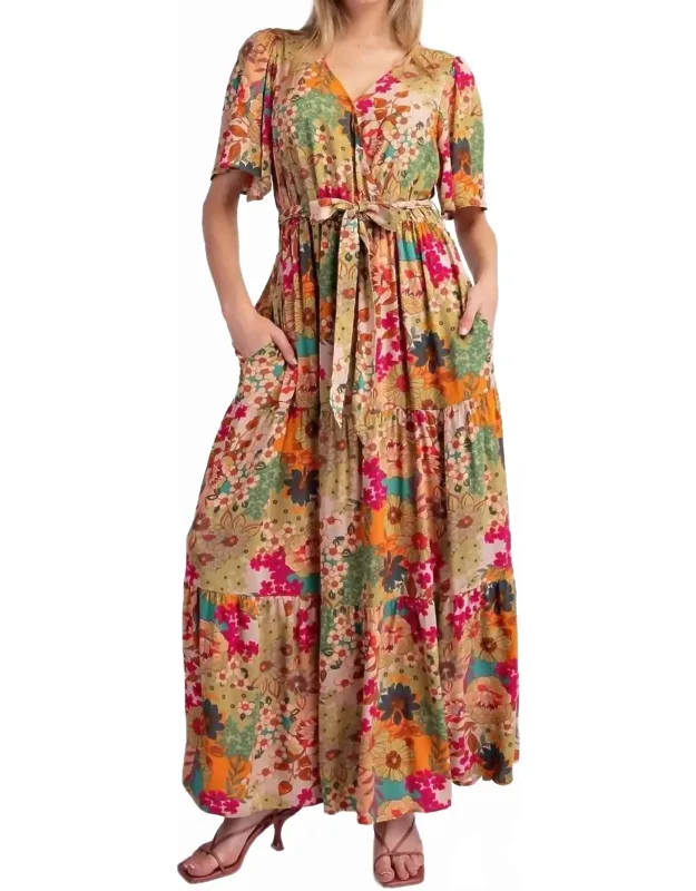Floral Printed Rayon Challis Maxi Dress