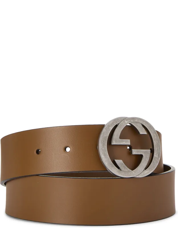 Brown Leather Interlocking Belt