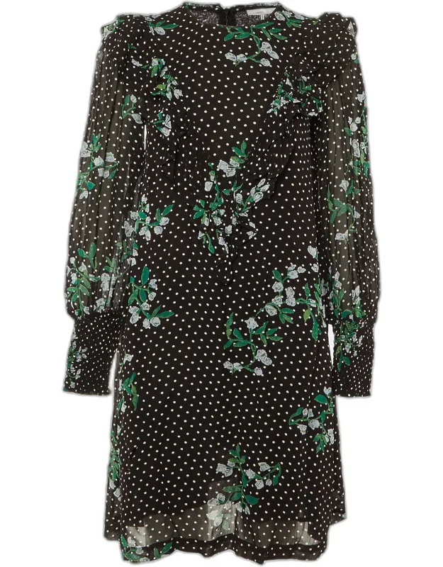 Polka Dot Floral Printed Chiffon Mini Dress
