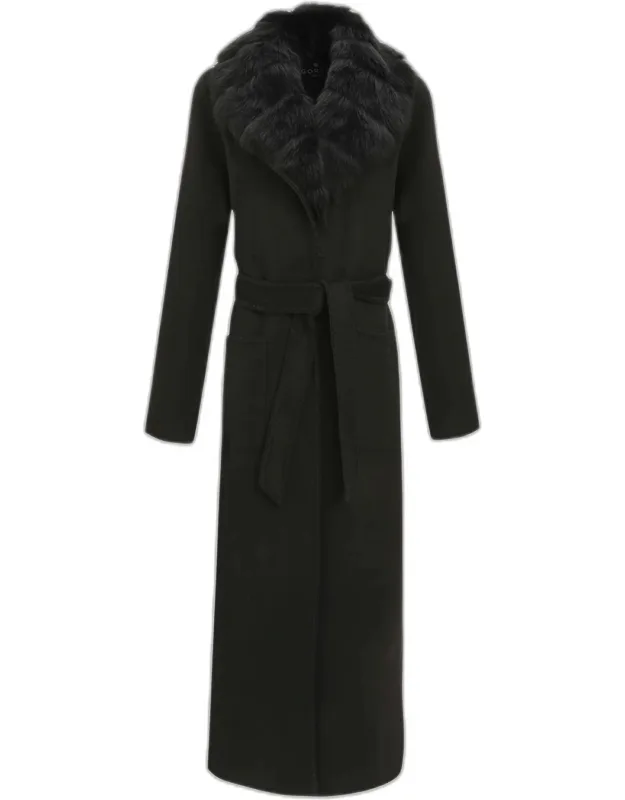 Belted Cashmere-wool Coat With Detachable Shearling Collar