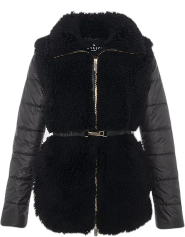 Belted Curly Lamb Shearling Jacket