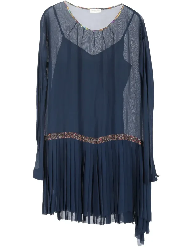Sheer Asymmetric Pleated Hem Dress