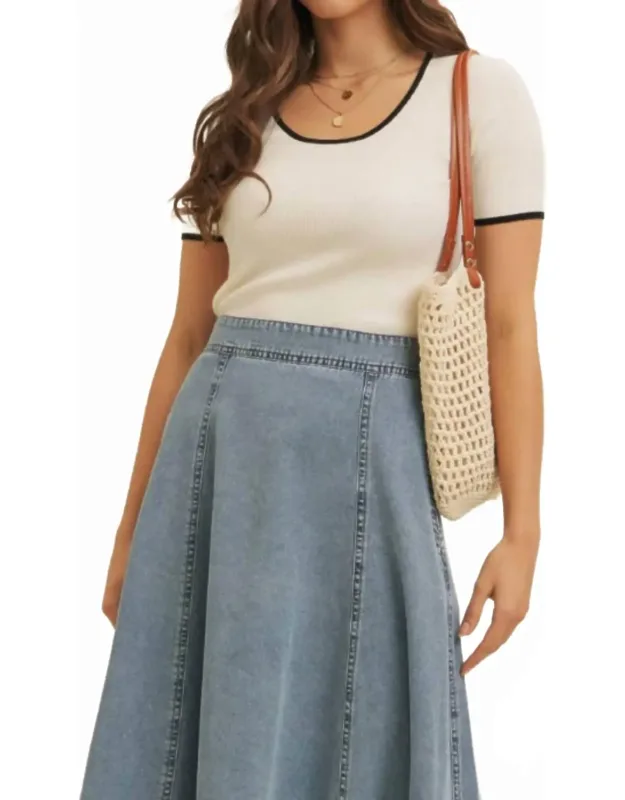 Contrast Edge Scoop Neck Rib Sweater Top