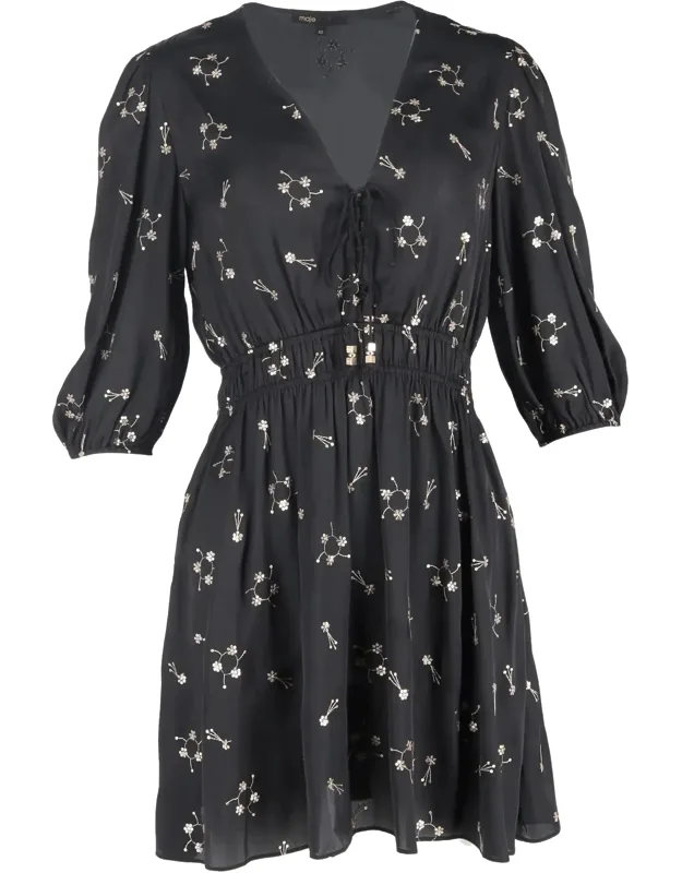 Sequin-embellished V-neck Mini Dress
