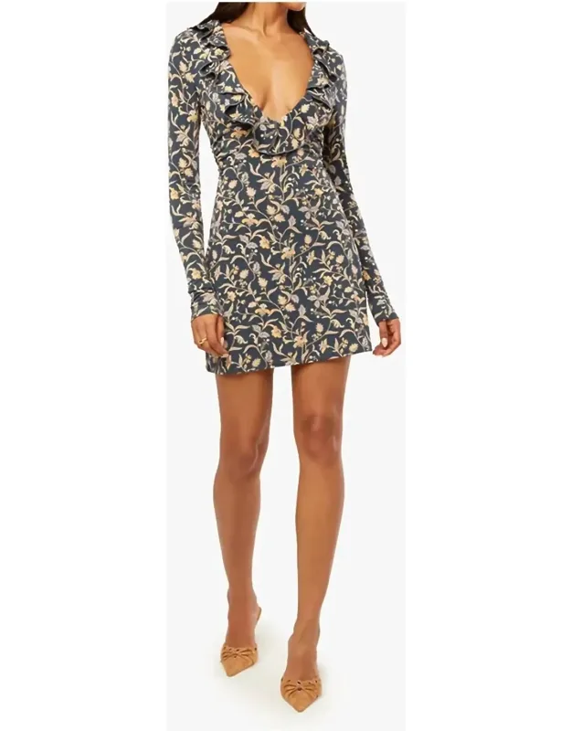 Deep V Long Sleeve Mini Dress