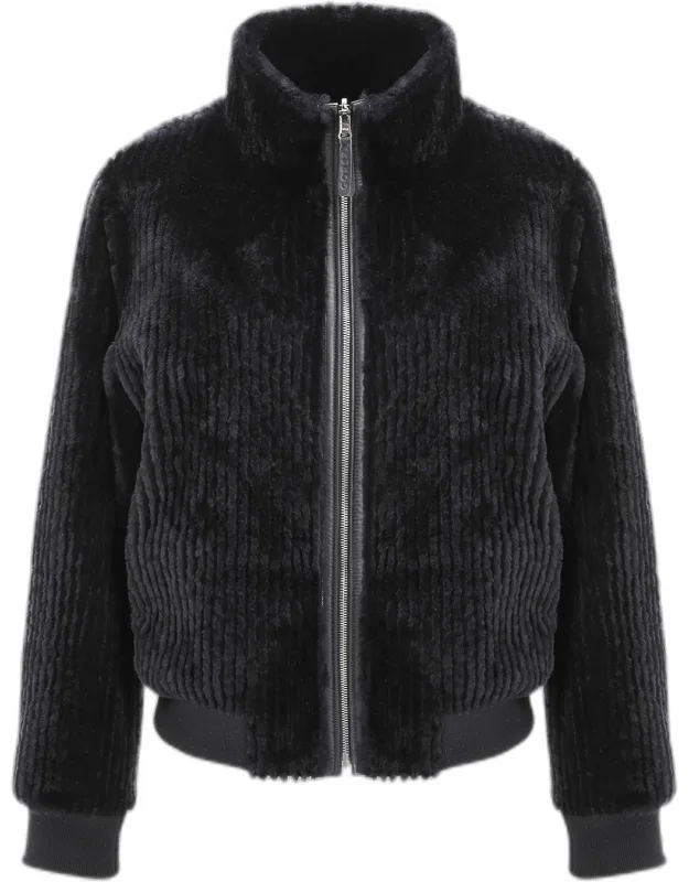 Reversible Shearling Lamb Insignia Bomber Jacket
