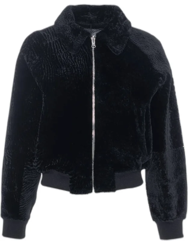 Reversible Textured Lamb Shearling Zip Jacket