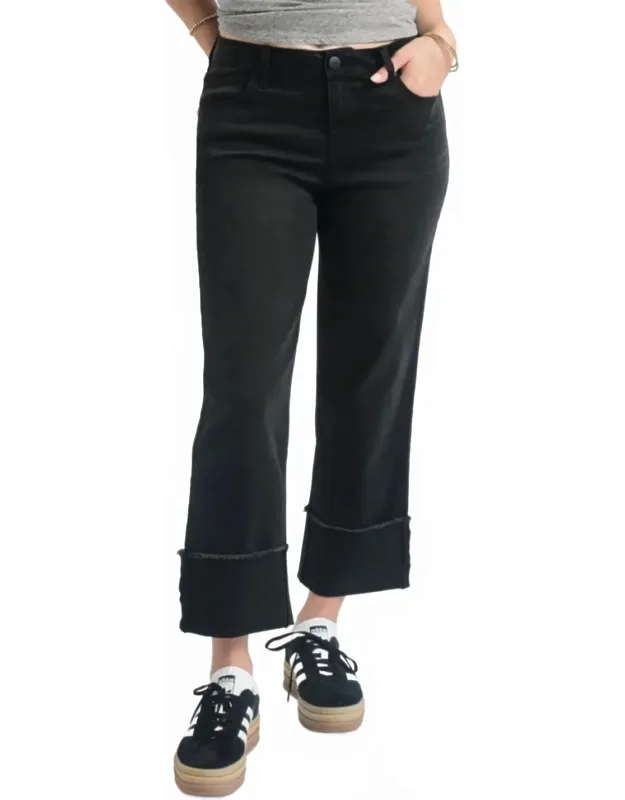 Mid Rise Cuffed Straight Leg Jeans