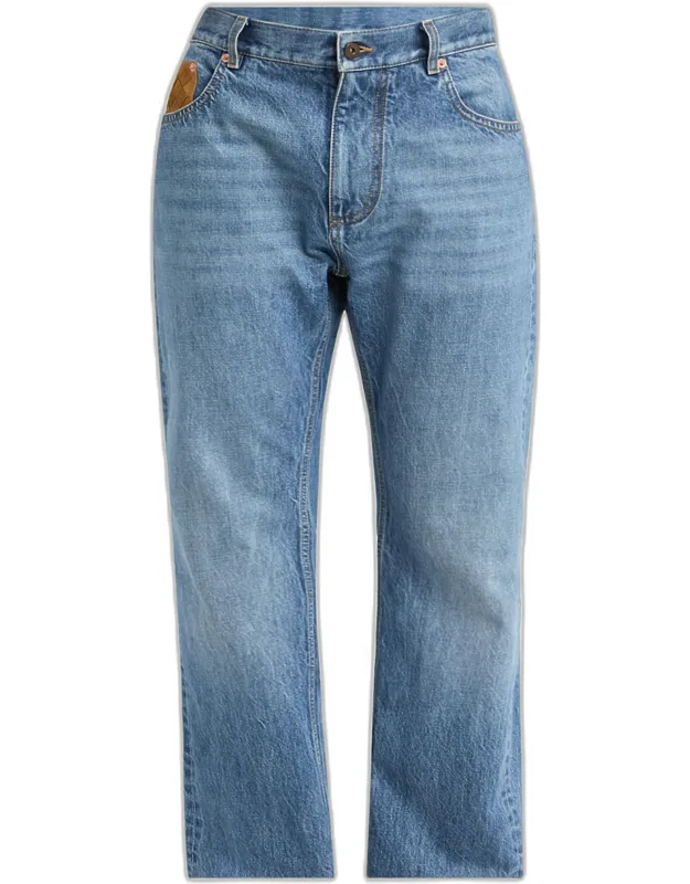 Vintage-wash Denim Turn Up Jeans