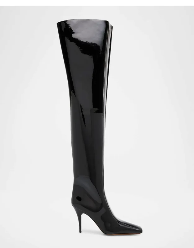 Square-toe Patent Over-the-knee Boots
