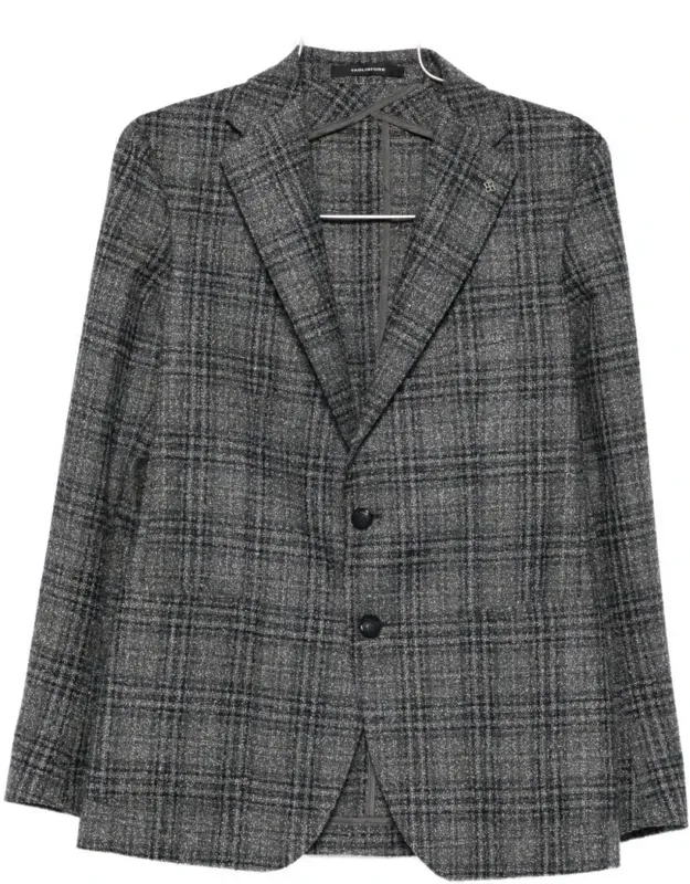 Jacket With Check Pattern And Button Fastening