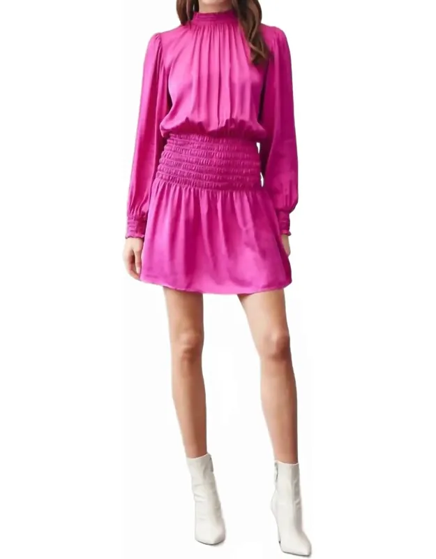 Smocked Waist Mini Dress With Long Sleeves And Back Keyhole