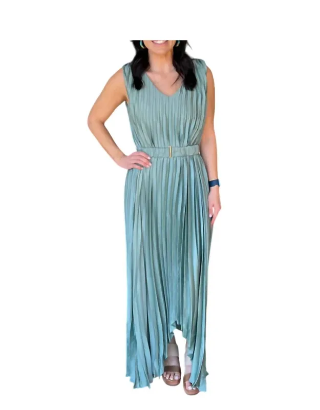 Pleat Belted Dress