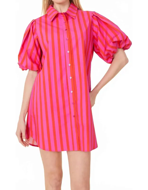 Puff Sleeve Stripe Tunic Dress