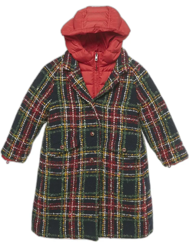Plaid Wool And Synthetic Detachable Down Coat