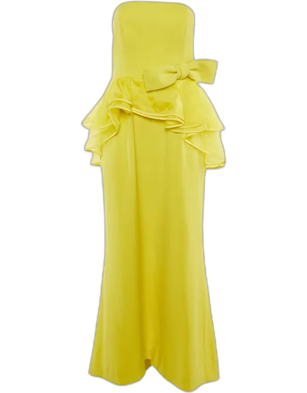Asymmetric Frill Detail Strapless Maxi Dress