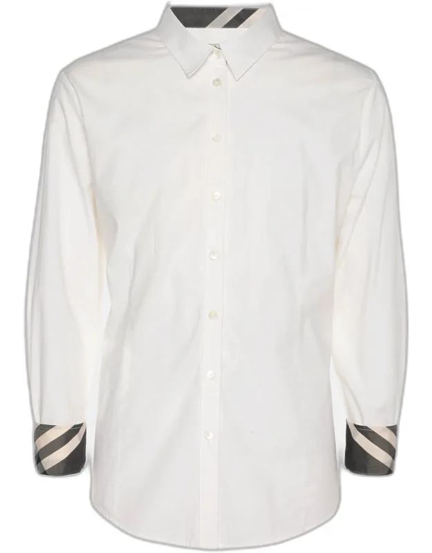 Cream Stretch Cotton Long Sleeve Shirt