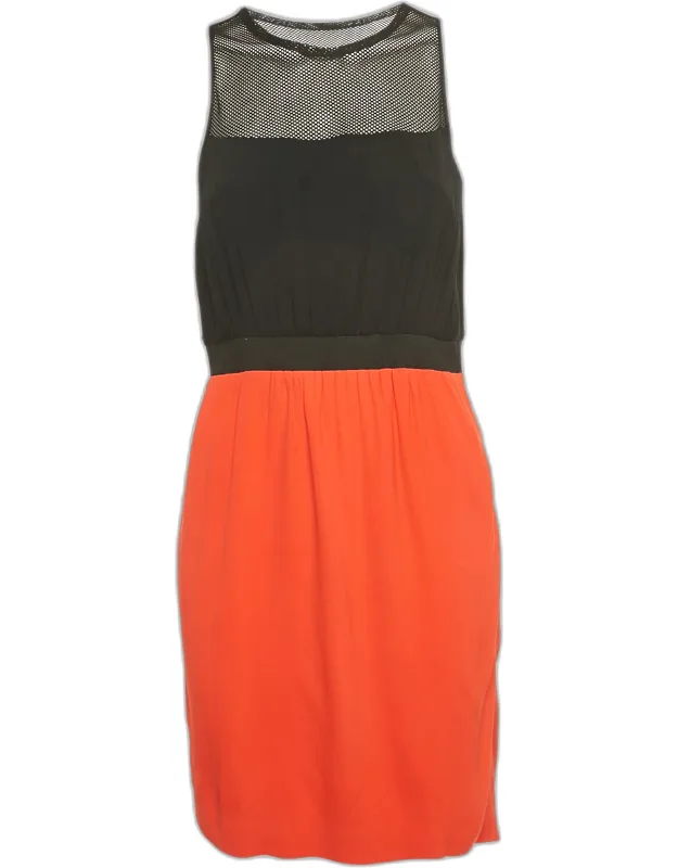Crepe Mesh Detail Sleeveless Mini Dress
