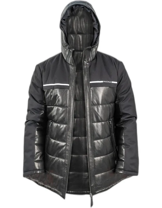 Hybrid Leather Hooded Bomber Jacket