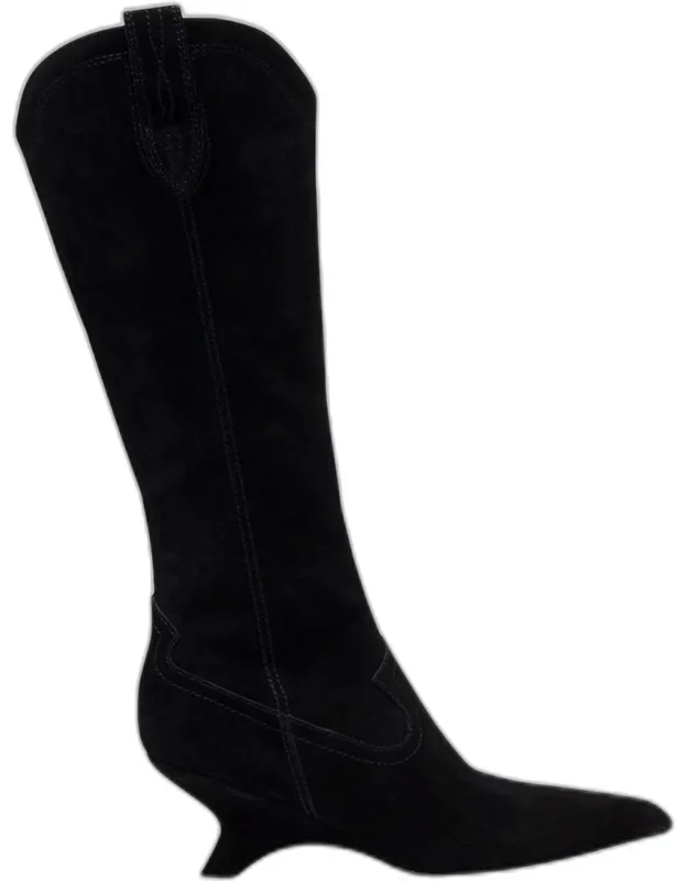 Shadow Suede Western Knee Boots