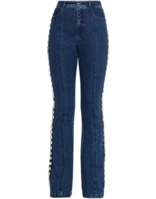 Pearl-embellished Slim Flare Jeans